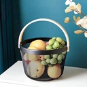 باسكت شبك دائري معدن غير قابل للصدأ بيد خشب لتنظيم الفاكهة و الخضروات و الملابس