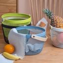 باسكت شبك دائري معدن غير قابل للصدأ بيد خشب لتنظيم الفاكهة و الخضروات و الملابس