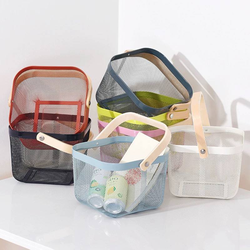 باسكت مربع شبك بيد خشب لسهولة الحمل لتنظيم و حمل الفواكه و الخضروات و للديكور