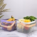 باسكت مربع شبك بيد خشب لسهولة الحمل لتنظيم و حمل الفواكه و الخضروات و للديكور