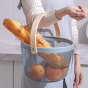 باسكت دائري لحمل الفواكه والخضروات وادوات الحمام بيد خشب متحركه من المعدن