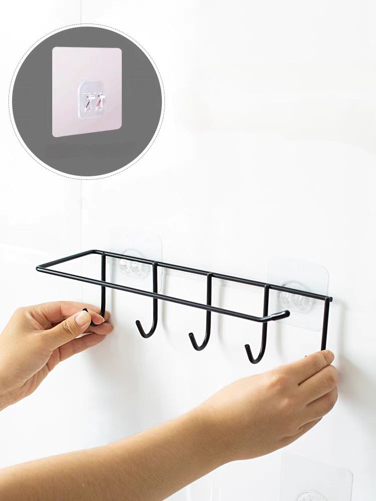 حامل معدني مزود ب 5 هوكات لتعليق الفوط  والملابس بلزق دبل فيس قوي للتعليق بدون حفر وتخريم