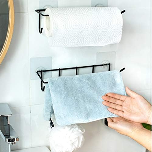 حامل معدني مزود ب 5 هوكات لتعليق الفوط  والملابس بلزق دبل فيس قوي للتعليق بدون حفر وتخريم