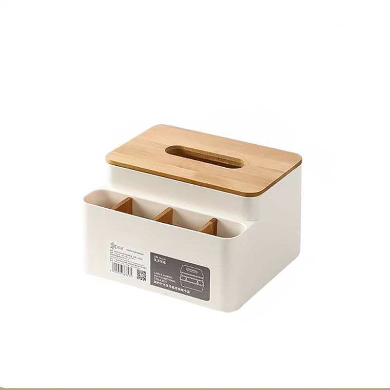 علبة لحمل وتنظيم المناديل مقسمة 4 خانات لحمل الريموت والاقلام بغطاء خشبي شيك لغرف النوم والليفينج والمكتب