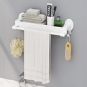 رف لحمل وتنظيم ادوات الحمام مع حامل للفوط و 2 هوك لتعليق الليف والفرش بلزق دبل فيس قوي