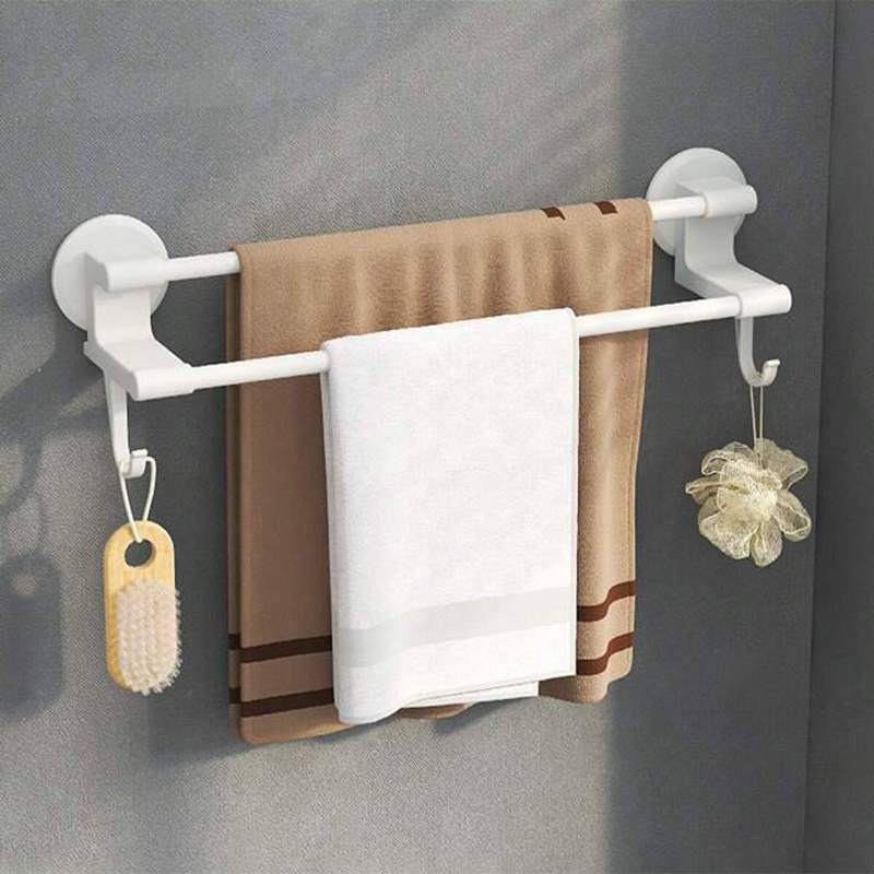 رف مزدوج حامل ومنظم للفوط ب 2 هوك لتعليق الملابس بلزق دبل فيس قوي للتعليق بدون حفر وتخريم