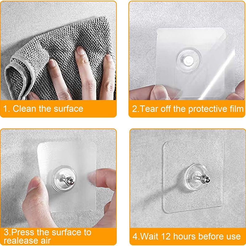 طقم  5 قطع هوك شفاف ذاتي اللصق بديل للمسامير لتعليق الملابس وادوات الحمام والمطبخ والتابلوهات بدون حفر وتخريم