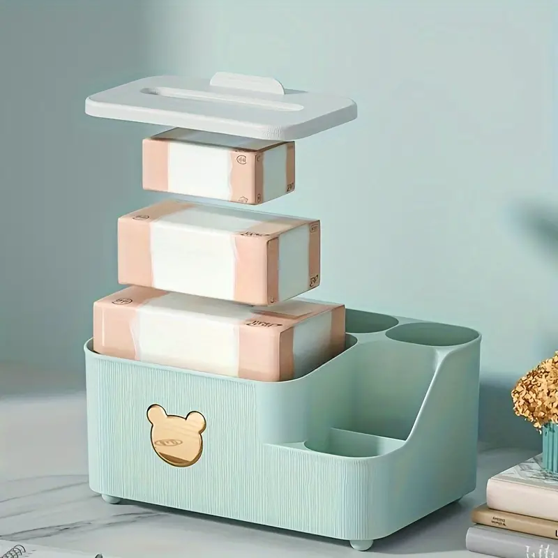 علبة مناديل بغطاء مقسمة 6 خانات لحمل الريموت والشواحن والاقلام لغرف النوم والليفنج والمكتب