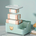 علبة مناديل بغطاء مقسمة 6 خانات لحمل الريموت والشواحن والاقلام لغرف النوم والليفنج والمكتب