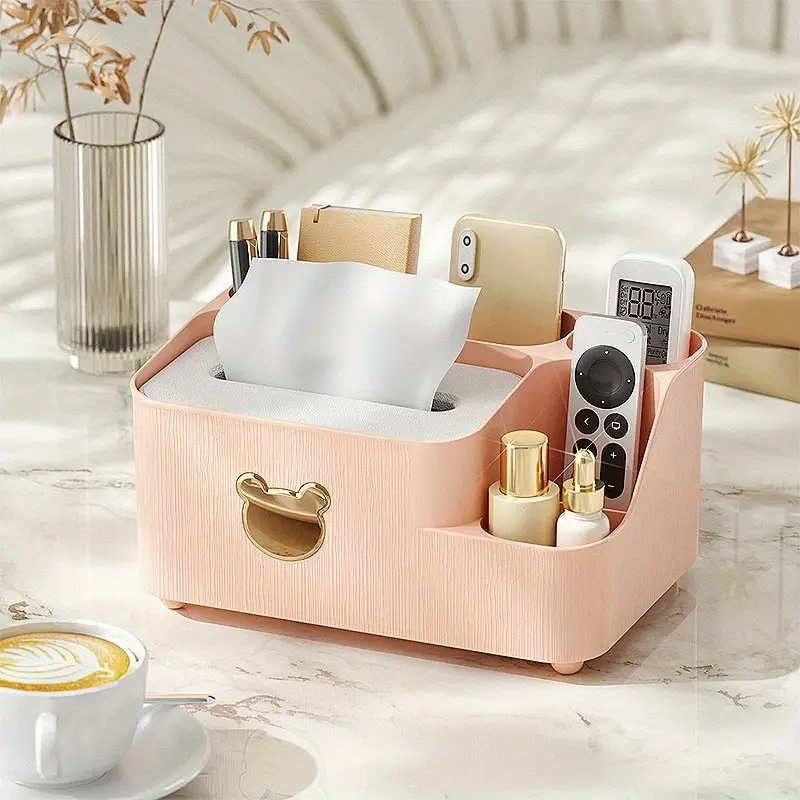 علبة مناديل بغطاء مقسمة 6 خانات لحمل الريموت والشواحن والاقلام لغرف النوم والليفنج والمكتب