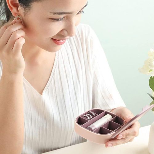 علبة تنظيم الخواتم و الاكسسوارات محمولة مقسمه 7 خانات بمرآة لشنط اليد و السفر