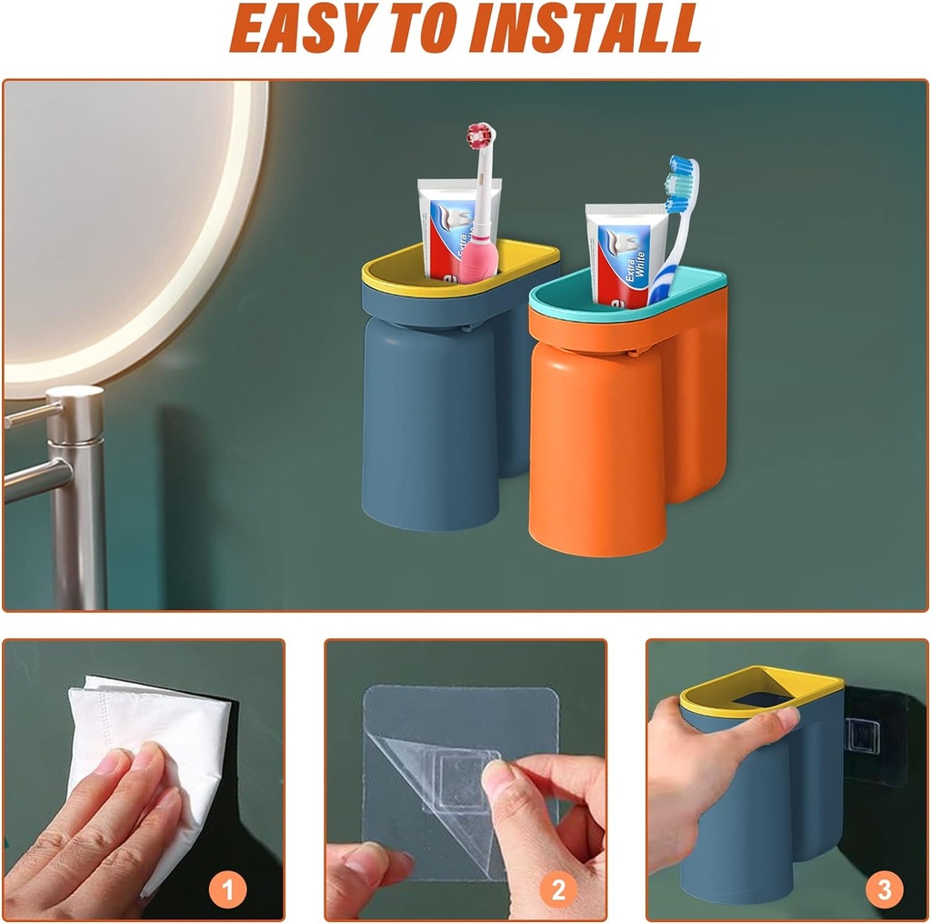 حامل  فرشاه ومعجون الاسنان يثبت علي الحائط بفتحات للتصفيىة