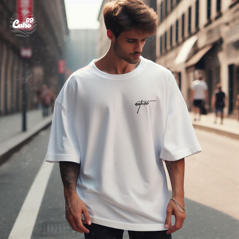 Nature تيشيرت اوفر سايز قطن باللون الابيض