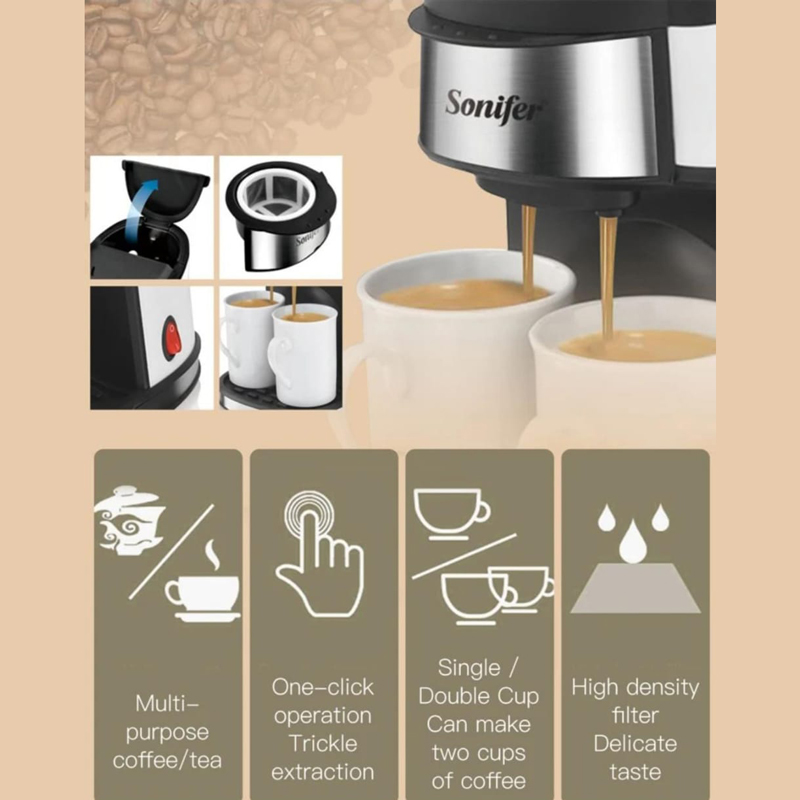 ماكينة صنع القهوة والاسبريسو من سونيفر تتسع لكوبين بقوة 450 واط