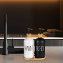 طقم ديسبنسر صابون 2 قطعة مع حامل خشبي من السيراميك للحمام والمطبخ