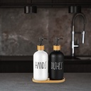 طقم ديسبنسر صابون 2 قطعة مع حامل خشبي من السيراميك للحمام والمطبخ