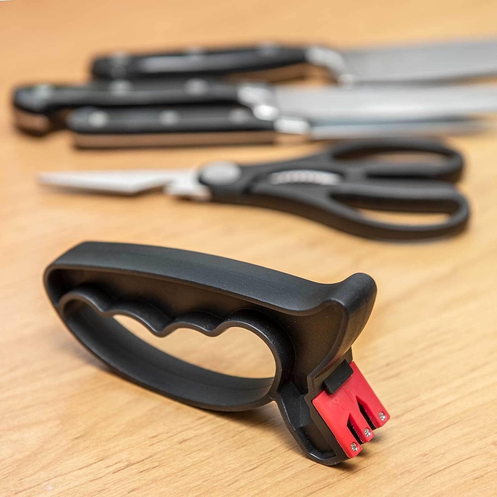 مسن سكاكين ومقصات يدوي بمقبض لسهولة الاستخدام