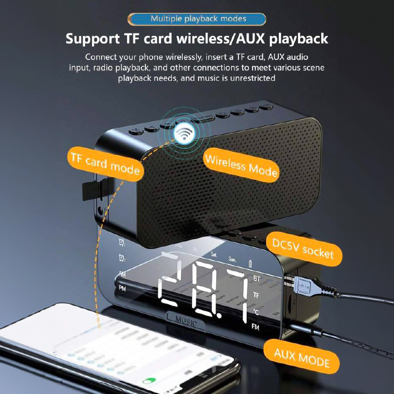 منبة وراديو بشاشة ليد ديجيتال مع خاصية عرض درجة الحرارة بوصلة يو اس بي