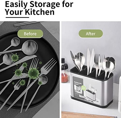 حامل ومصفاة للمعالق والشوك والسكاكين بقاعدة قابلة للفك لتصفية المياة