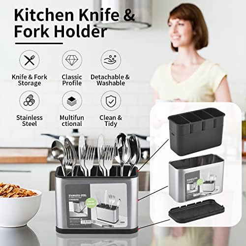 حامل ومصفاة للمعالق والشوك والسكاكين بقاعدة قابلة للفك لتصفية المياة