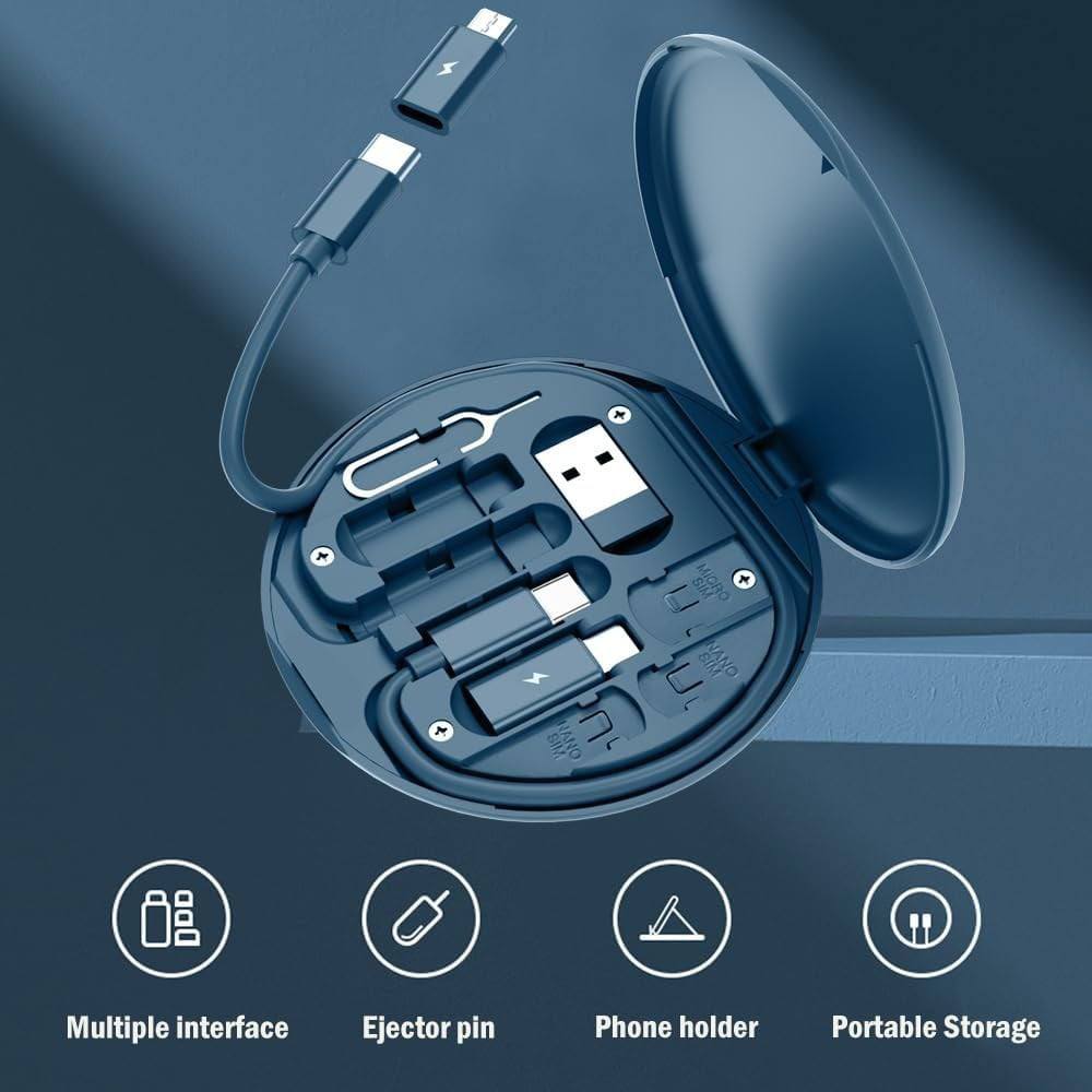 منظم  كابل شاحن 5 في 1 للشحن ونقل البيانات مع حامل للموبايل