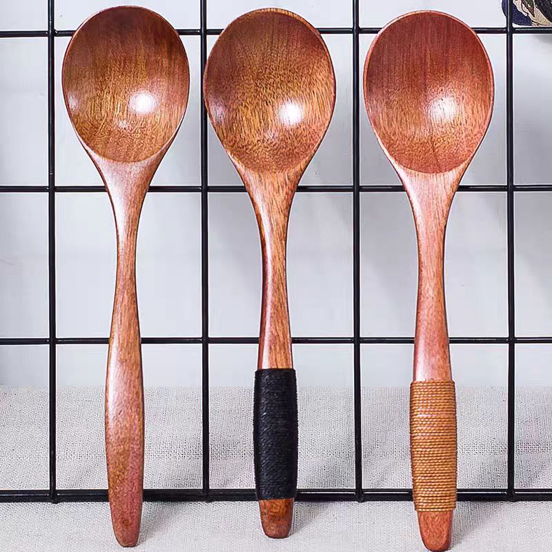 طقم معالق خشبية كبيرة 6 قطع للشوربة والرز