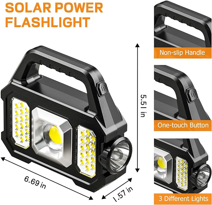كشاف طوارئ محمول 2 واط  ب 6 درجات اضاءة مختلفة يعمل بالطاقة الشمسية