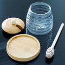 برطمان زجاج للعسل مع غطاء و معلقة خشب شكل خلية نحل 250 مللي