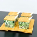 طقم برطمانات ملامين 4 قطع بحامل خشبي ومعالق لسهولة الاستخدام للتوابل والشاي والسكر