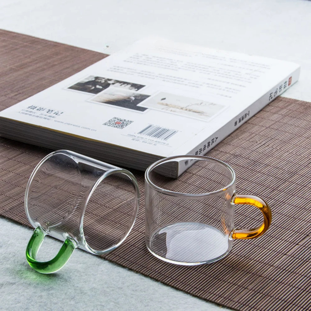 كوب زجاج بيد الوان للشاي والقهوة واللاتيه 125مللي