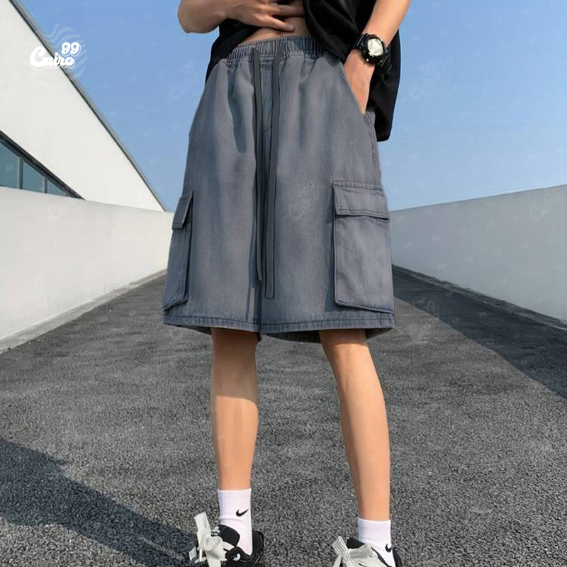 شورت اوفر سايز قطن باللون الرمادي للرجال