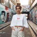 Chas's كروب توب اوفر سايز باللون الابيض