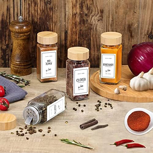 طقم توابل 24 قطعة بغطاء خشبي محكم الغلق + استيكر توابل