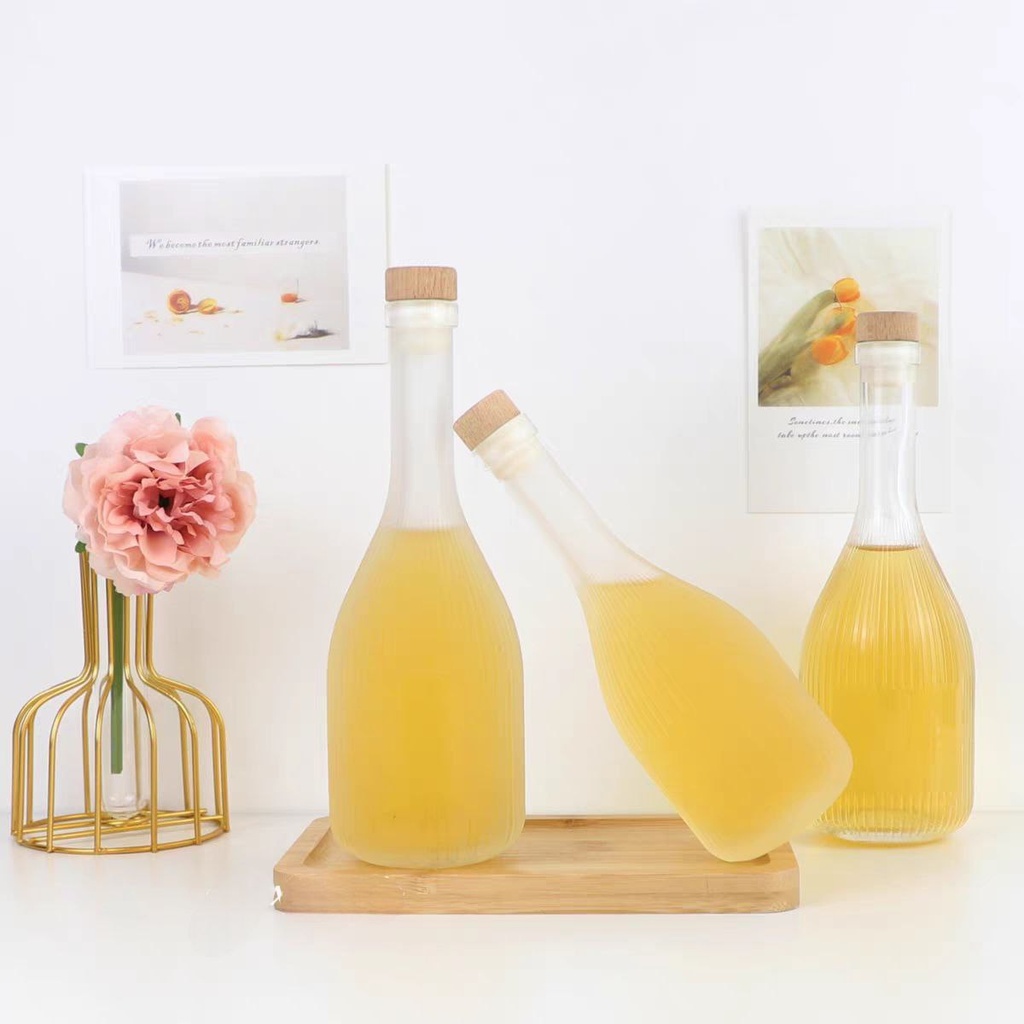 زجاجة للخل والزيت بغطاء خشبي محكم الغلق سعة 400 مللي