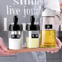 طقم زياته زجاج قطعتين مع 3 قطع برطمانات توابل للمطبخ