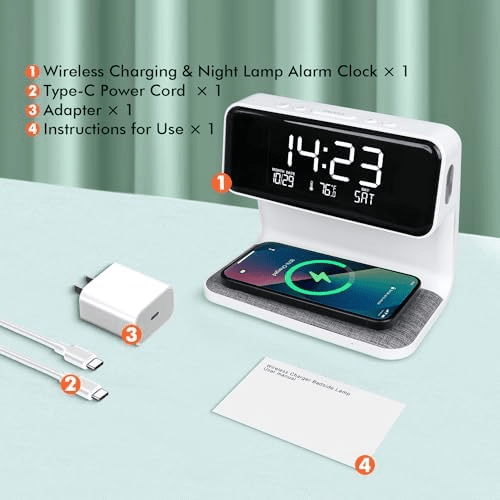 شاحن وايرلس 3 *1  وساعة منبة ومصباح ليلي بقوة 15 وات