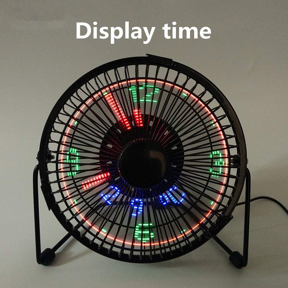 مروحة ليد مكتب بساعة رقمية تدور 360 درجة تعمل بالشحن