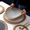 كوستر خوص وقطن دائري للحل والاطباق للسفرة والمطبخ 35 سم