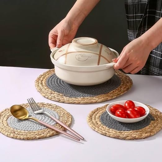 كوستر خوص وقطن دائري للحل والاطباق للسفرة والمطبخ 35 سم