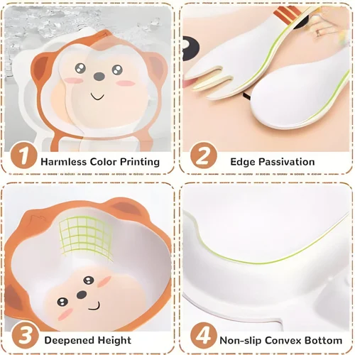 طقم طعام للاطفال 5 قطع شكل قرد لطيف