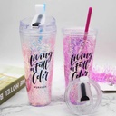 كوباية دابل مزين بالجليتر مع شاليموه وغطاء 600 مللي