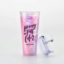 كوباية دابل مزين بالجليتر مع شاليموه وغطاء 600 مللي