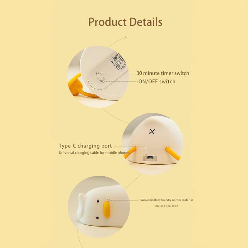 وناسة ميني شكل بطة ب 3 مستويات للاضاءة من السيليكون