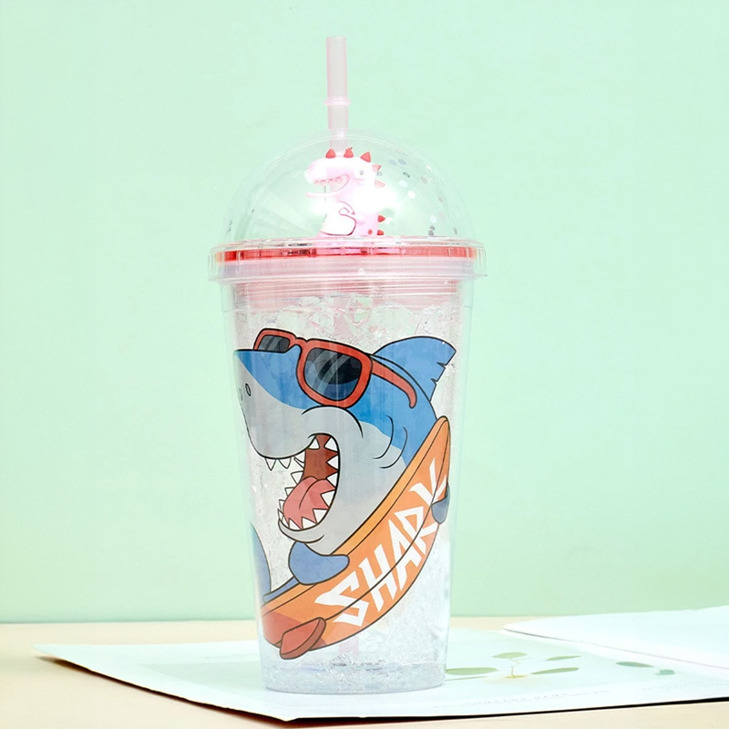 مج اكليريك 500 مللي بشاليموه مناسب للمشروبات المثلجة مزين باشكال كرتونية