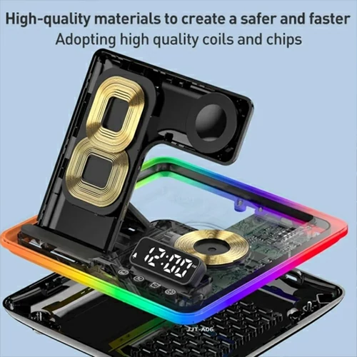 شاحن لاسلكي 5*1مزود بساعة ومنبه بقوة 25 واط