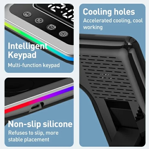 شاحن لاسلكي 5*1مزود بساعة ومنبه بقوة 25 واط