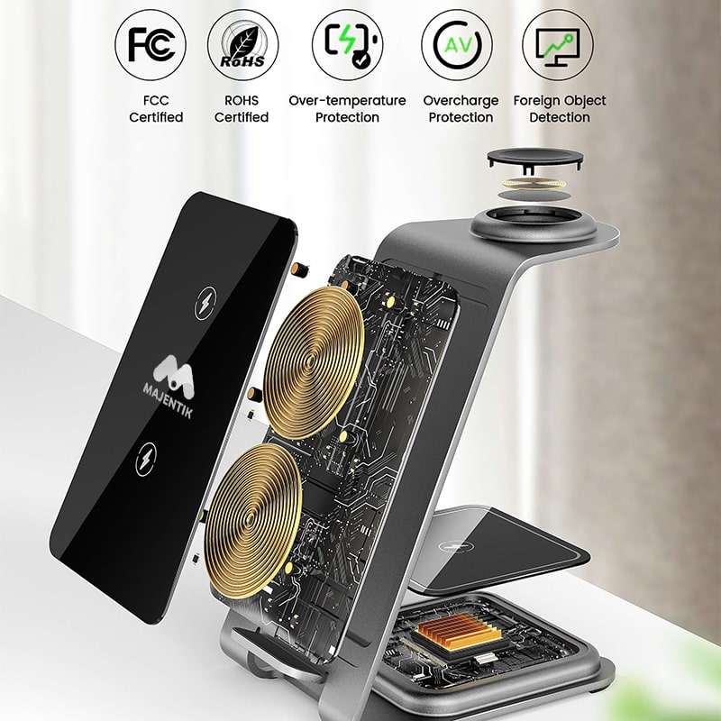 شاحن وايرليس شامل للموبايل والايربودز والساعة الذكية 15 واط