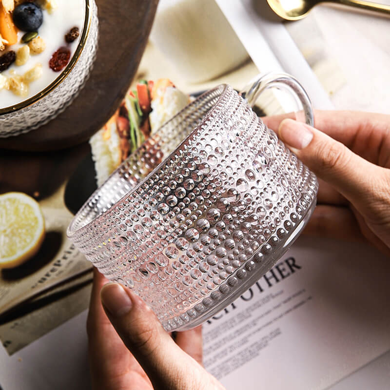 مج زجاج كريستال منقوش 400 ملي لتقديم الزبادي و الكورن فليكس