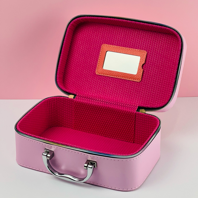 طقم  شنط لتنظيم وحمل ادوات الميكاب ب 3 احجام مختلفة من الجلد - بينك