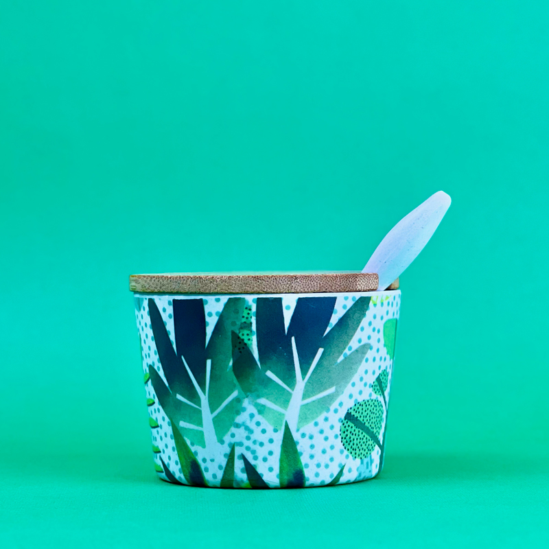 طقم برطمانات ملامين 4 قطع بحامل خشبي للتوابل والشاي والسكر بمعالق لسهولة الأستخدام